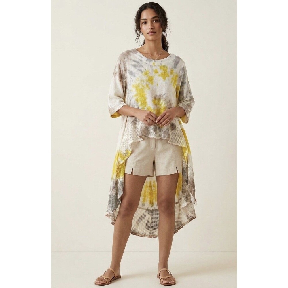 Belle France Linen Made Italy Tie Dye Hi Low Asymmetric Tunic Artsy Lagenlook M
